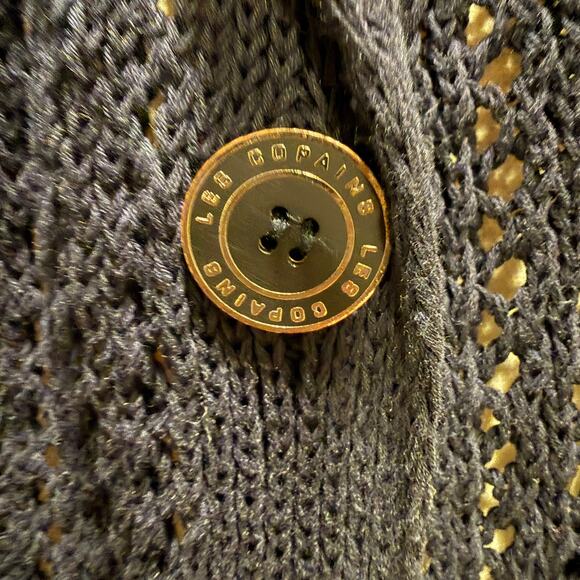 Les Copains Open Quality Knit Button Front Cardigan Sweater Navy Blue Women XL - Picture 6 of 9